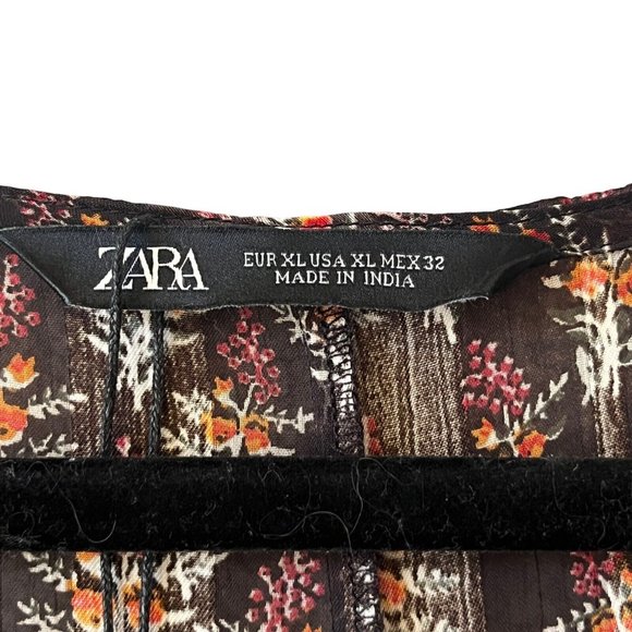 Zara Midi Dress Black SZ XL V-neck Button Wrap Floral Printed NWT - Picture 2 of 13